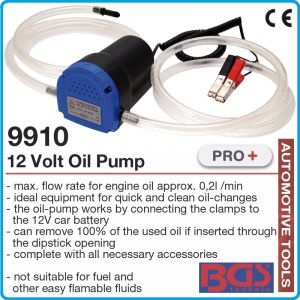 Помпа за масло, дизел, к-т с щипки за 12V, 5A, 60W, 0.2L/min, BGS, 9910