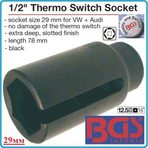 Вложка за дюзи с шлиц 29 mm, ключ специален, Thermo Switch, 1/2", h 78 mm, BGS, 2537.