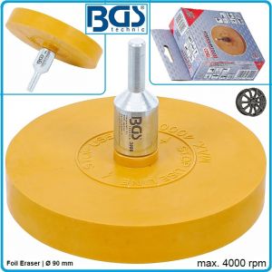 Гумен диск за чистене на лепило и фолио от метал, Ø90mm, h15mm, 4000U/min, BGS, 3999.