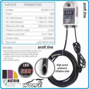 Инфлатор, прецизен уред за помпане на гуми, 10Bar, 230V, 10m, Wolfe, WJS701B.
